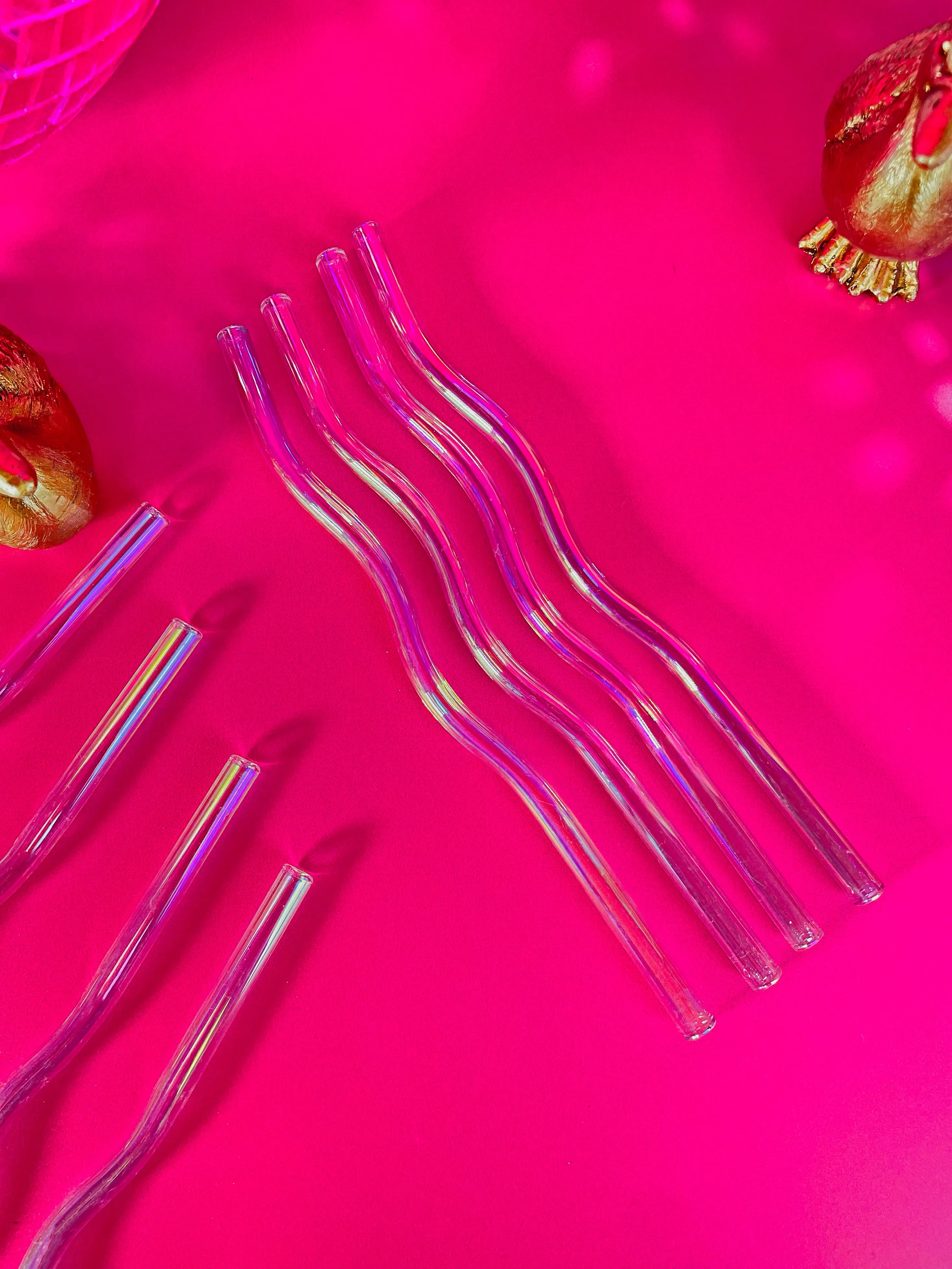 Iridescent Wavy Glass Straws - Set of 4