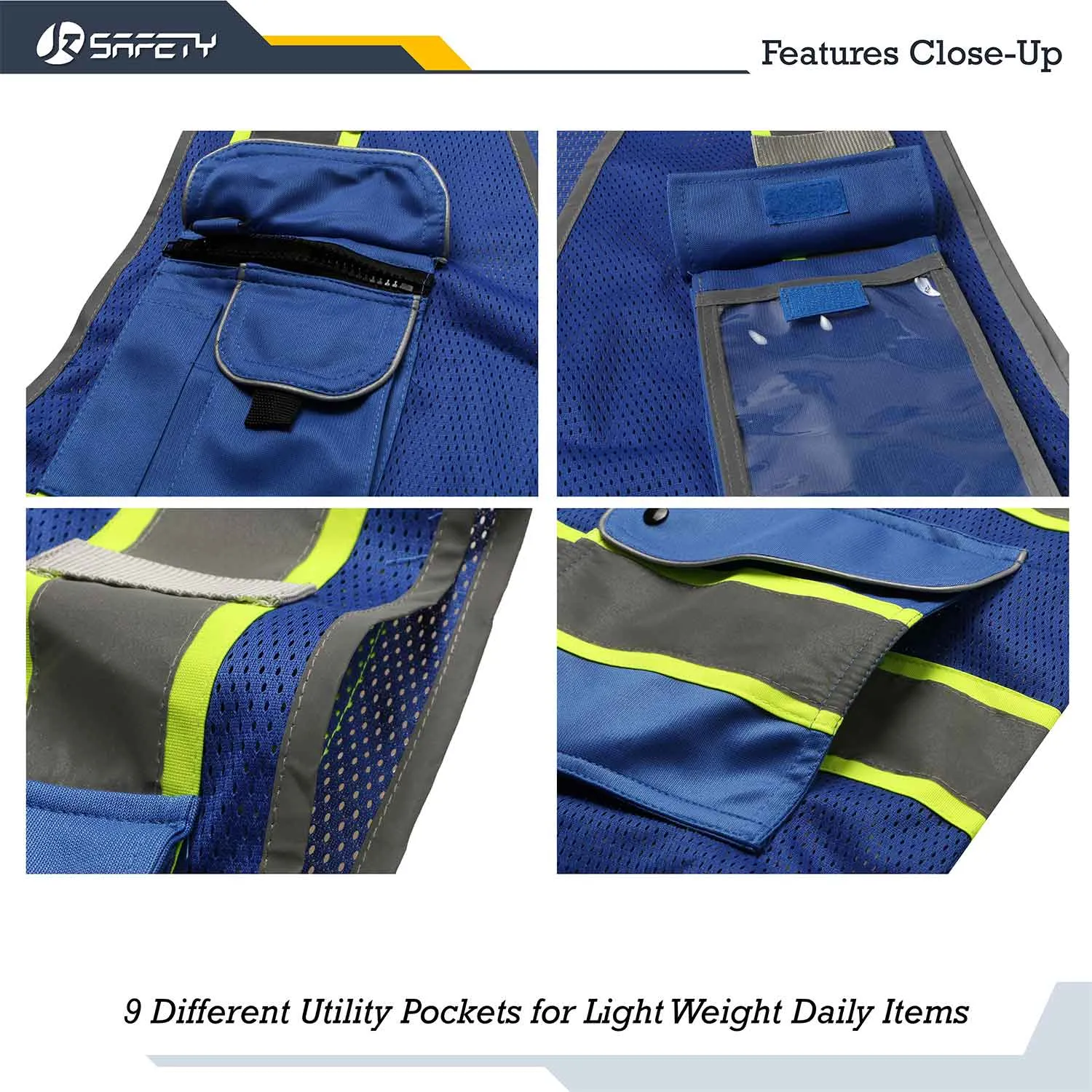 JKSafety 9 Pockets Mesh Two-Tone Hi-Vis Reflective Safety Vest, Security (JK100-SEC)