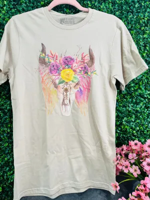 Spring Beige Bull & Florals Tee